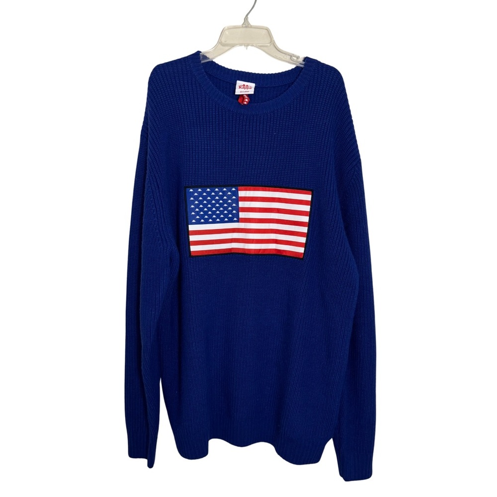 Kappa Blue American‎ Flag Knit Sweater Size XXL Preppy USA Track and Field